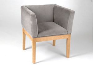 Kervroedan Jean Claude - fauteuil brio en velours gris et bois 62x56,5x69cm - Fauteuil Bridge