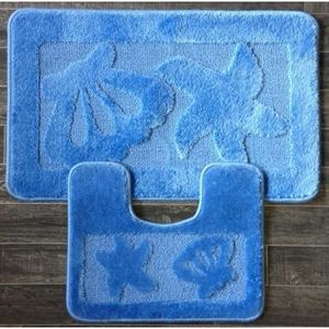 ILIAS - tapis salle de bain et toilette coquillage bleu - Tapis De Bain