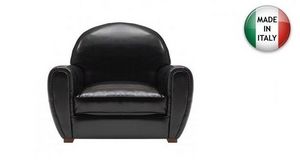 WHITE LABEL - fauteuil club noir brillant en cuir vachette. made - Fauteuil Club