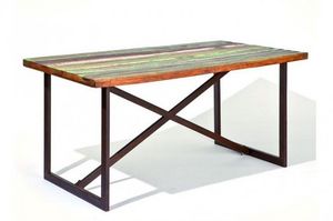 WHITE LABEL - table repas unique colori en bois de manguier recy - Table De Repas Rectangulaire