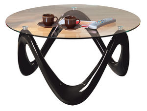 WHITE LABEL - table d'appoint ronde en verre coloris noir - Table Basse Ronde