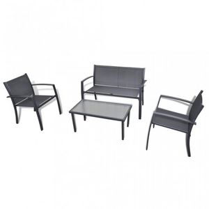WHITE LABEL - salon de jardin noir table + 2 chaises+ banc - Salon De Jardin