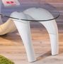 Table basse ovale-WHITE LABEL-Table basse design BELLA laque blanche et beige en