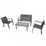 Salon de jardin-WHITE LABEL-Salon de jardin noir table + 2 chaises+ banc