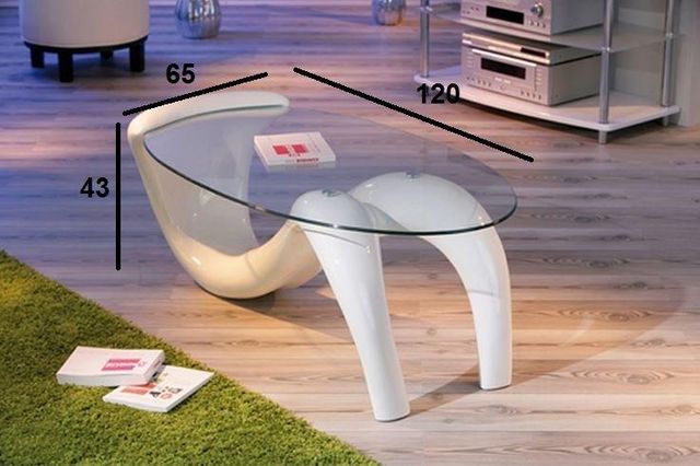 WHITE LABEL - Table basse ovale-WHITE LABEL-Table basse design BELLA laque blanche et beige en