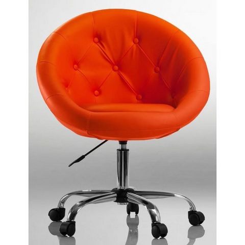 WHITE LABEL - Fauteuil rotatif-WHITE LABEL-Fauteuil lounge pivotant cuir orange