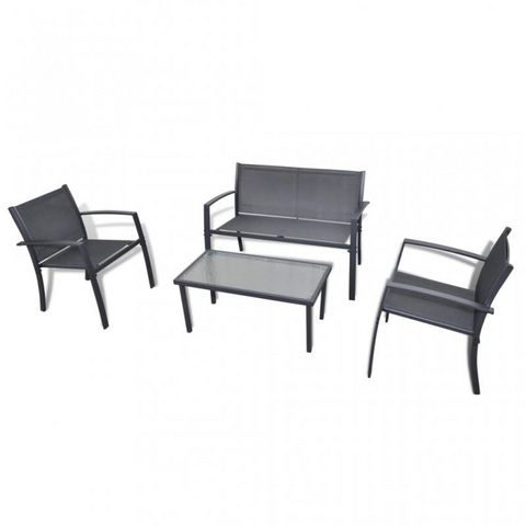 WHITE LABEL - Salon de jardin-WHITE LABEL-Salon de jardin noir table + 2 chaises+ banc