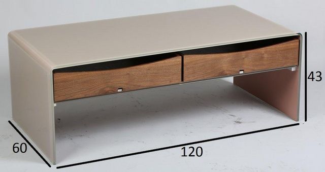 WHITE LABEL - Table basse rectangulaire-WHITE LABEL-Table basse LOFT en verre taupe 2 tiroirs