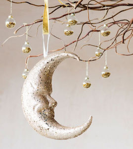 Graham & Green - gold glitter moon - Christmas Tree Decoration