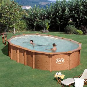 GRE - piscine ovale aspect bois amazonia 610 x 375 x 132 - Frame Swimming Pool