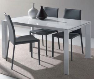 WHITE LABEL - table repas extensible sliver en verre blanc, 120  - Rectangular Dining Table