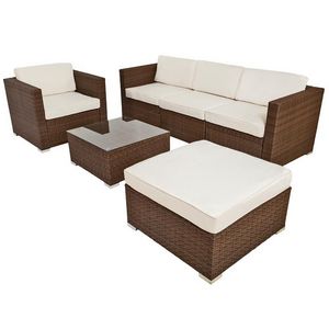 WHITE LABEL - salon de jardin rotin avec table marron - Garden Furniture Set