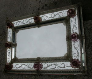 ABC PASCAL - miroir venitien orné de roses - Venetian Mirror