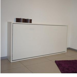 WHITE LABEL - armoire lit horizontale escamotable strada blanc m - Fold Away Bed