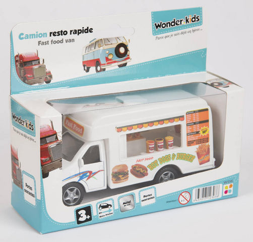 WONDER KIDS - Miniature car-WONDER KIDS-Camion marchand de burger à rétro friction en méta