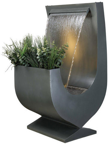 Cactose - Outdoor fountain-Cactose-Fontaine niagara grise en aluminium avec jardinièr