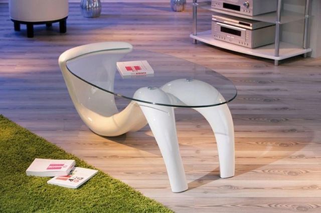 WHITE LABEL - Oval Coffee table-WHITE LABEL-Table basse design BELLA laque blanche et beige en