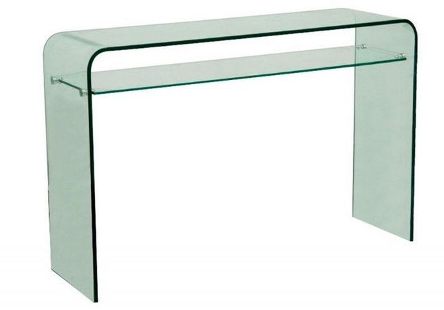 WHITE LABEL - Console table-WHITE LABEL-Console fixe WAVE en Verre trempé transparent 2 pl