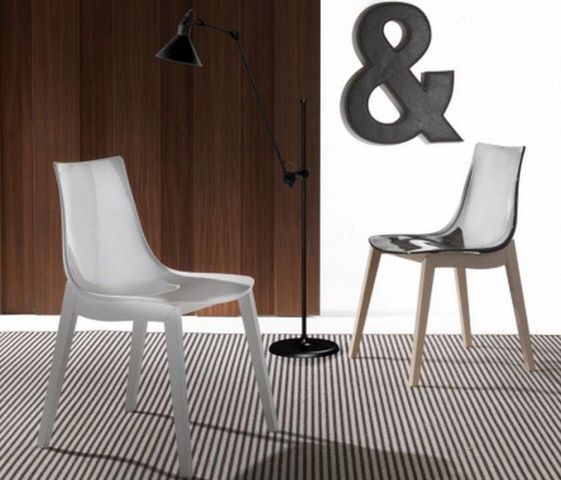 WHITE LABEL - Chair-WHITE LABEL-Chaise design ORBITAL WOOD plexiglas blanc et hêtr
