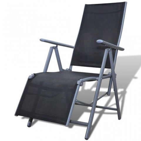 WHITE LABEL - Folding garden armchair-WHITE LABEL-Chaise de jardin pliable transat noir