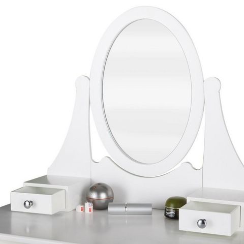 WHITE LABEL - Dressing table-WHITE LABEL-Coiffeuse bois blanche miroir tabouret