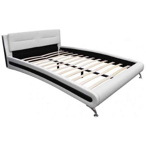 WHITE LABEL - Double bed-WHITE LABEL-Lit cuir 140 x 200 cm blanc et noir