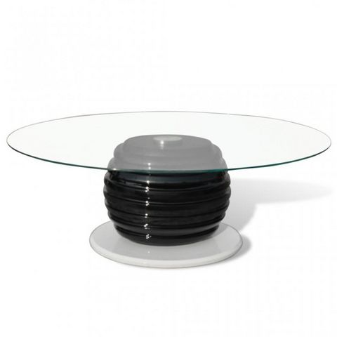 WHITE LABEL - Round coffee table-WHITE LABEL-Table basse design blanche et noir verre