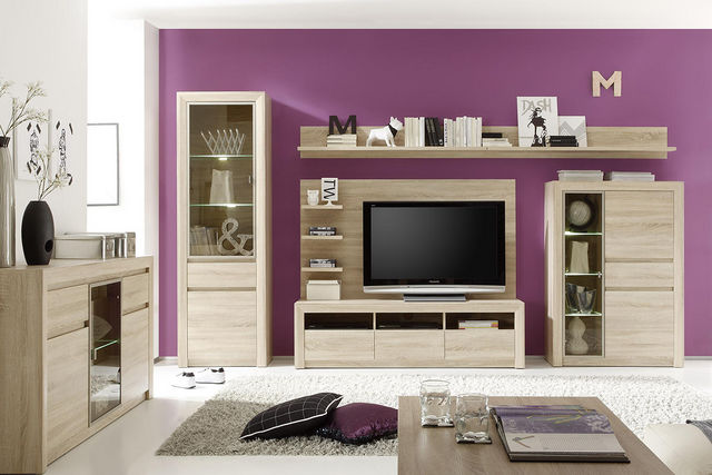 WHITE LABEL - Shelf-WHITE LABEL-Support TV coloris chêne sonoma