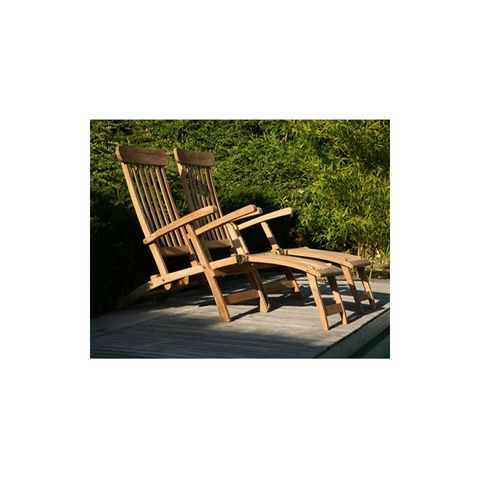 BOIS DESSUS BOIS DESSOUS - Garden Deck chair-BOIS DESSUS BOIS DESSOUS-Lot de 2 steamers en bois de teck MIDLAND