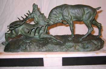 AUX MAINS DE BRONZE - Animal sculpture-AUX MAINS DE BRONZE-Combat de cerfs