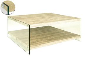 WHITE LABEL - table basse nina en verre et chêne clair - Couchtisch Quadratisch