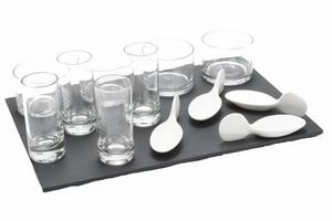 WHITE LABEL - plateau apéritif en ardoise avec 12 verrines - Fingerfood Glass