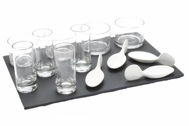 WHITE LABEL - Fingerfood Glass-WHITE LABEL-Plateau apéritif en ardoise avec 12 verrines