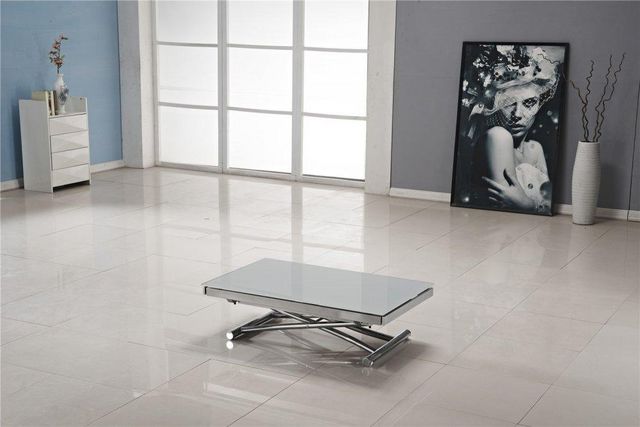WHITE LABEL - Klappbarer Couchtisch-WHITE LABEL-Table basse JUMP extensible relevable grise