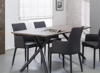 WHITE LABEL - Mesa de comedor rectangular-WHITE LABEL-Table repas BASH design chêne avec piétement en ac