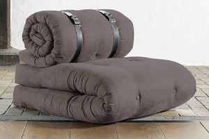 WHITE LABEL - chauffeuse buckle up futon gris couchage 70*200*24 - Poltrona Imbottita