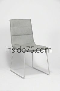 WHITE LABEL - chaises design dodge façon cuir gris piétement mét - Sedia